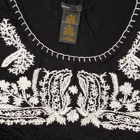 Grace Elements Black White Embroidered Sleeveless Tank Boho Baby Doll Dress XXL - Picture 4 of 5